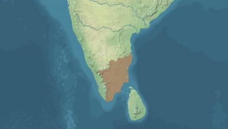 zoom in animated satelite map of tamil nadu state or province of india with area revealing