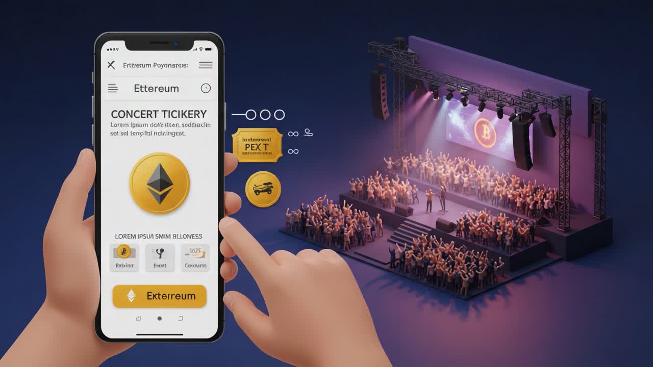 Unlocking the Future of Live Events: A Hand Holding a Smartphone Showcases an Innovative Ticketing Platform with a Vibrant Concert Crowd in the Background