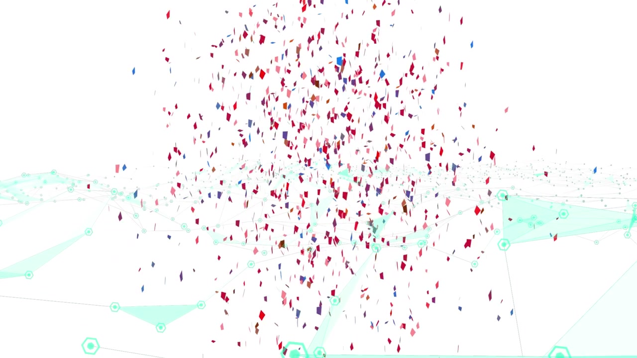 Animation of confetti and shapes on white background