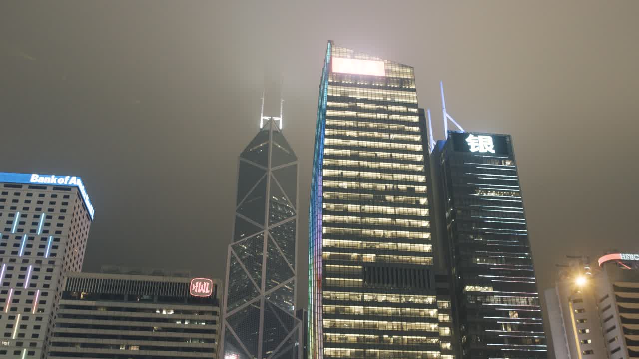 El paisaje urbano de Hong Kong por la noche