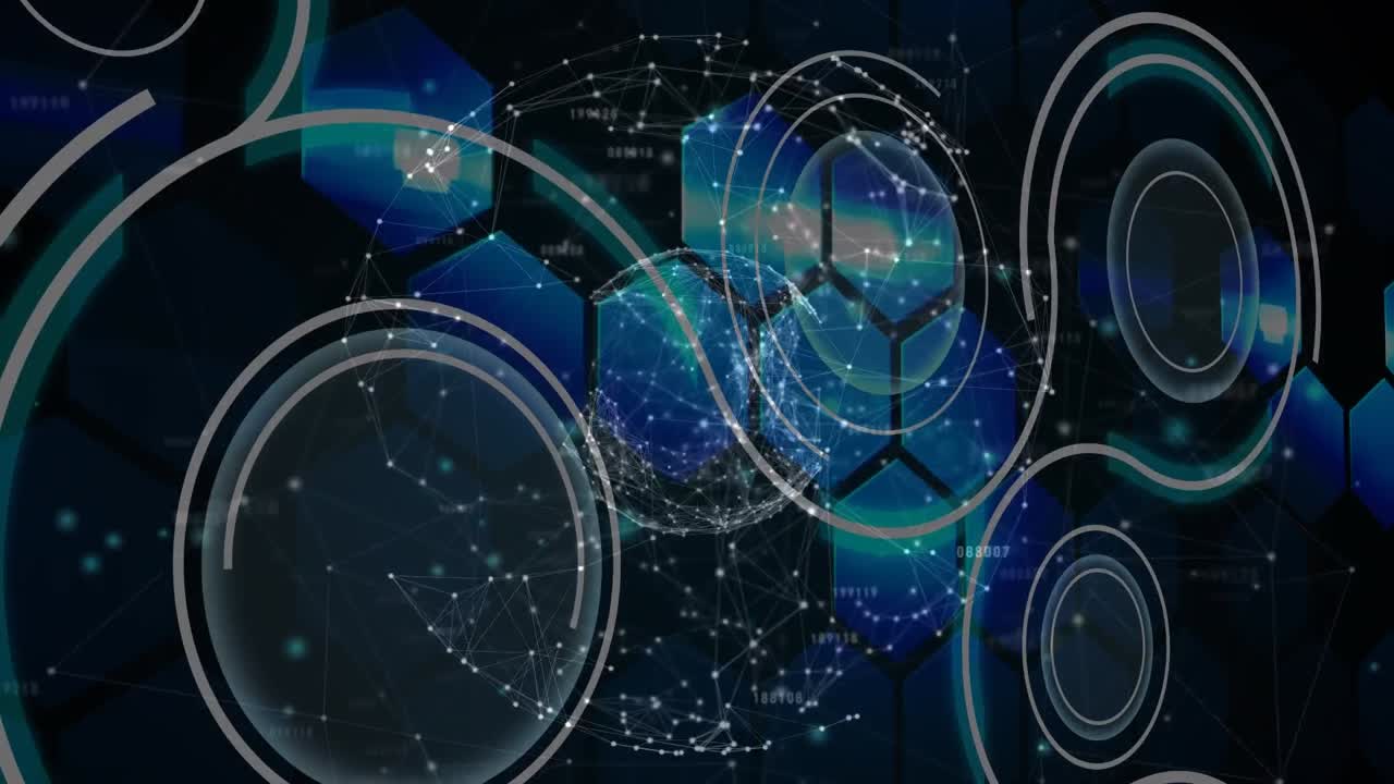 검은색 배경의 모양 위의 연결의 지구의 애니메이션