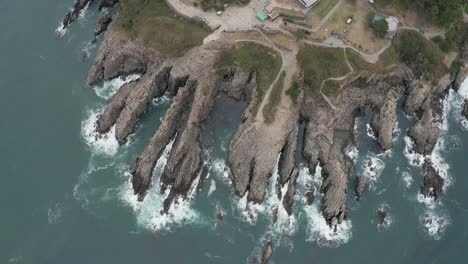 aerial top down view of tojinbo cliffs in fukui, sea of japan coastline