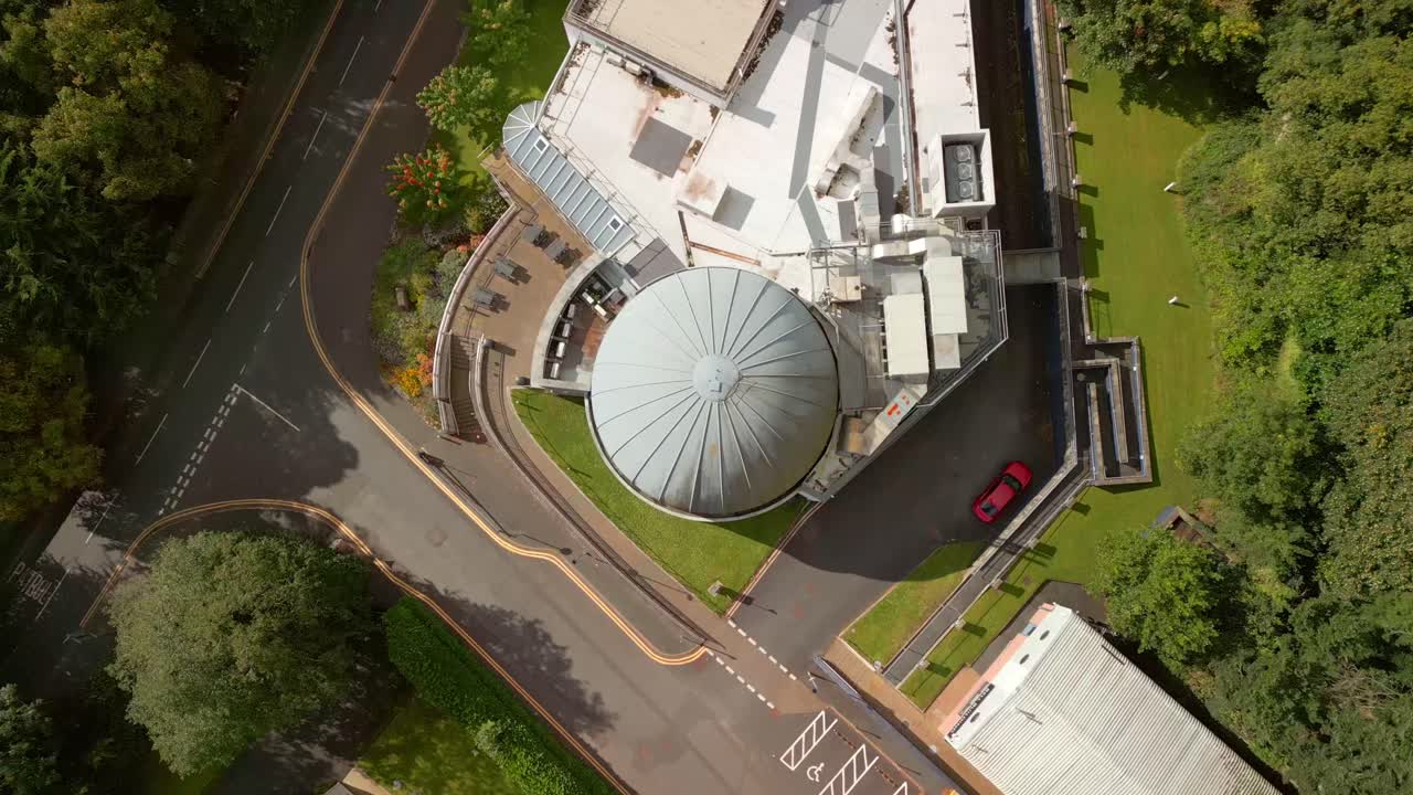 South travelling overhead 4K 60FPS aerial of Armagh Planetarium and the surrounding area in Northern Ireland in the UK. Produced with Rec709 color