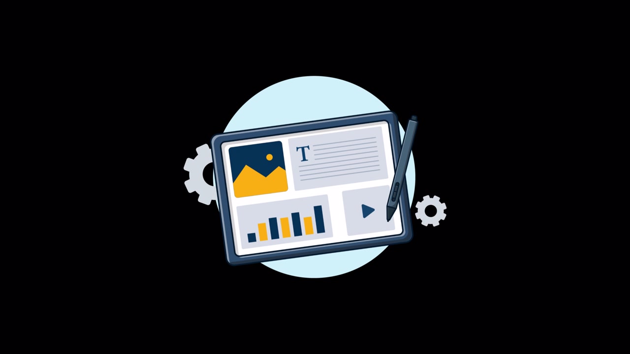 Animated Illustration of Digital Content Creation on a Tablet