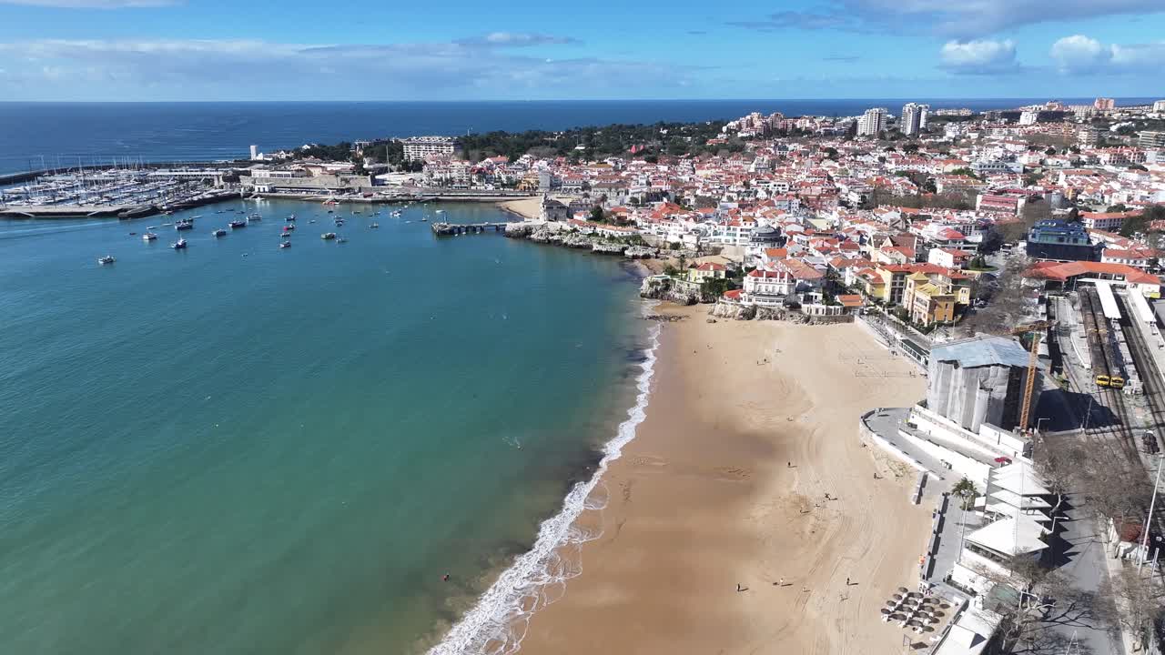 Cascais Skyline At Cascais In Lisbon District Portugal. Beach Landscape. Tourism Landmark. Cityscape Aerial View. Cascais Skyline At Cascais In Lisbon District Portugal