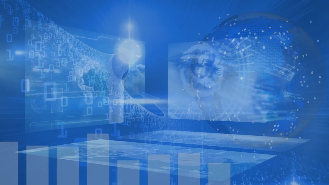 스크린에서 통계와 데이터 처리의 애니메이션