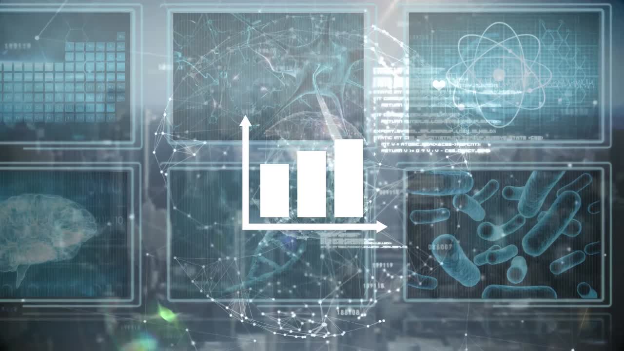 animación de gráficos estadísticos en todo el mundo en pantallas con datos científicos