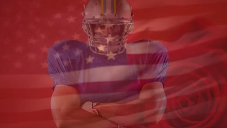 Animation-of-american-football-player-over-rose-and-usa-flag