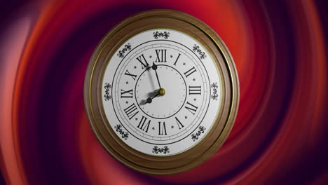 animación del reloj sobre el fondo de remolinos rojos