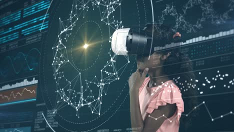 girl using virtual reality headset and digital screen