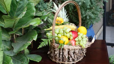 a fresh fruit basket with a variety of colorful fruit