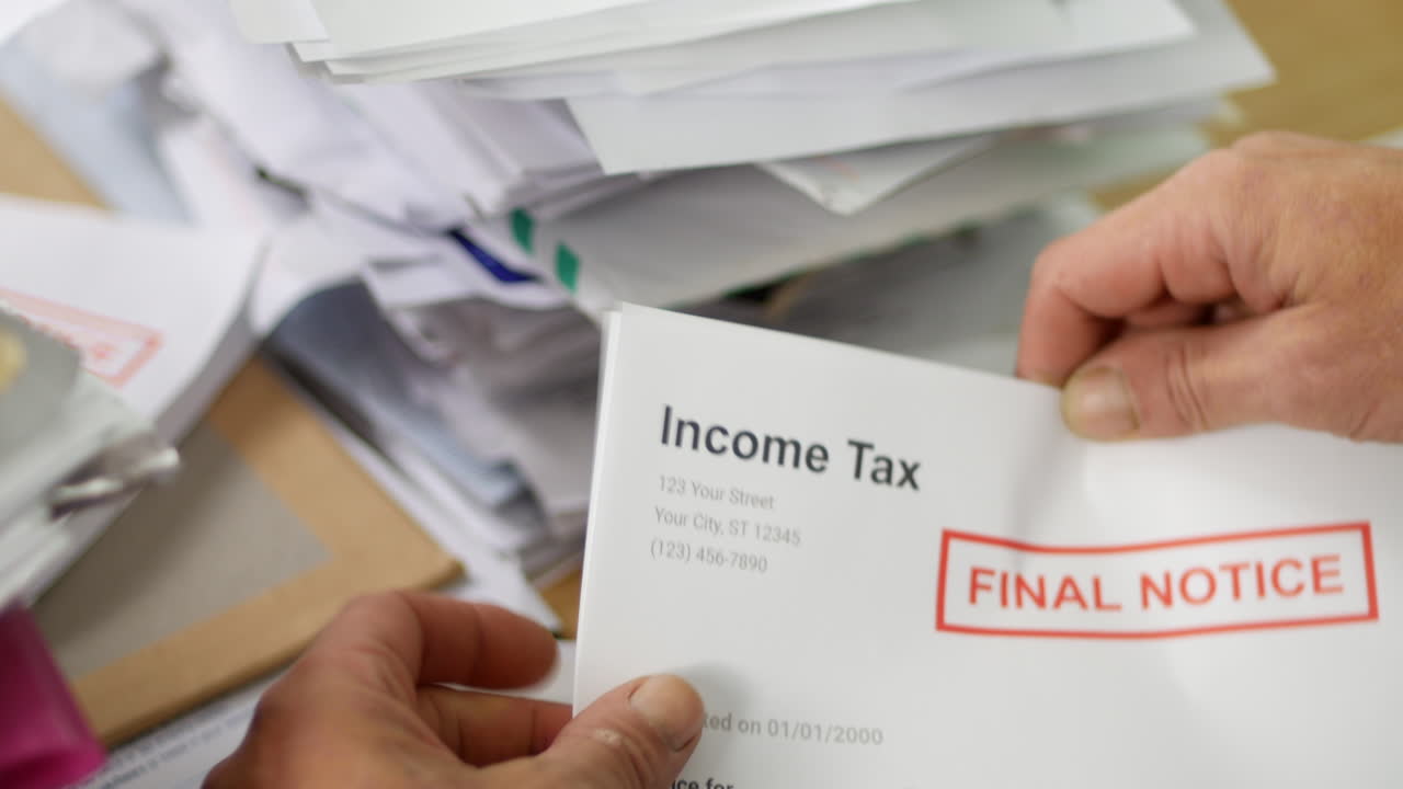 primer plano de un hombre abriendo cartas de deuda