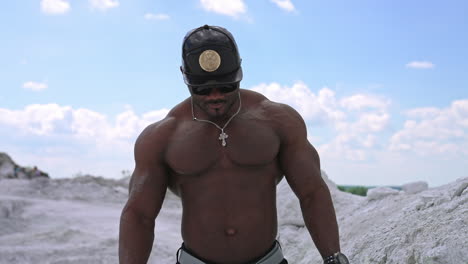 African black man model. Portrait of young black fitness guy
