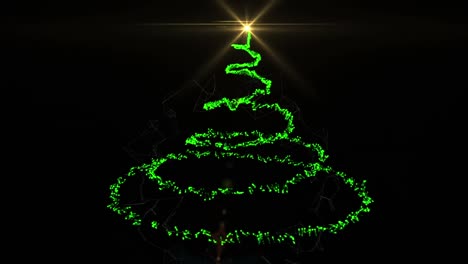 animación de una estrella fugaz formando un árbol de navidad verde