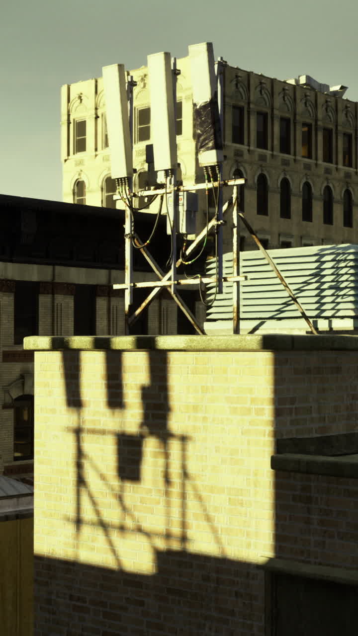 Rooftop view of a historic building under clouded sky in urban setting