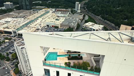 rooftop terrace with swimming pool on top of skyscraper building