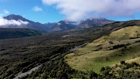 wide drone van driving at coast new zealand south island cinematic