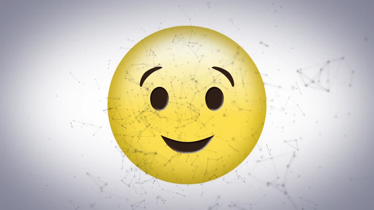 ⁇ 색 배경에 연결 네트워크를 통해 미소 이모지 아이콘의 애니메이션