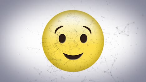 animación del icono de emoji de sonrisa sobre una red de conexiones sobre un fondo blanco
