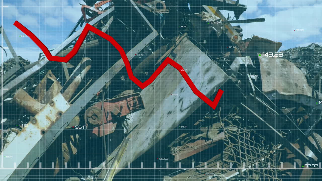 animación de la línea roja y procesamiento de datos financieros sobre tierras baldías