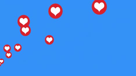 Multiple-heart-icons-moving-against-blue-background