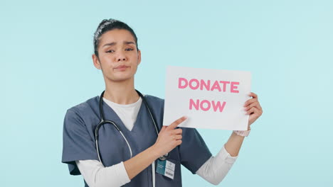 Face,-donate-now-and-doctor-with-a-board