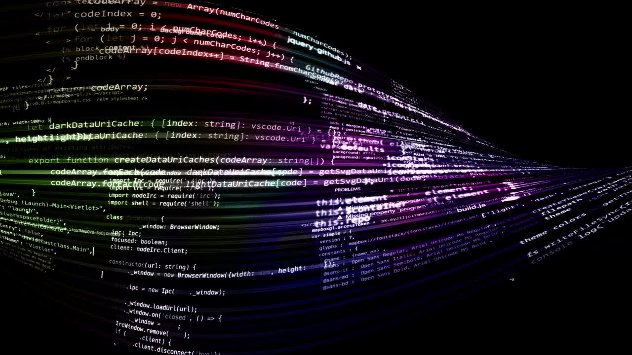 The abstract code moves in the virtual space. looped