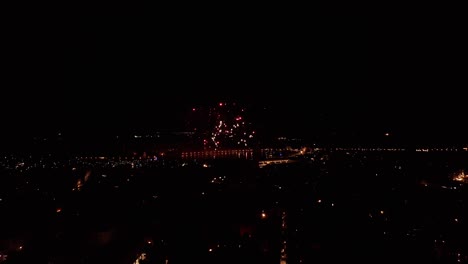 Fireworks-illuminate-the-night-sky-above-Venice-during-the-Carnival-celebration,-wide-shot