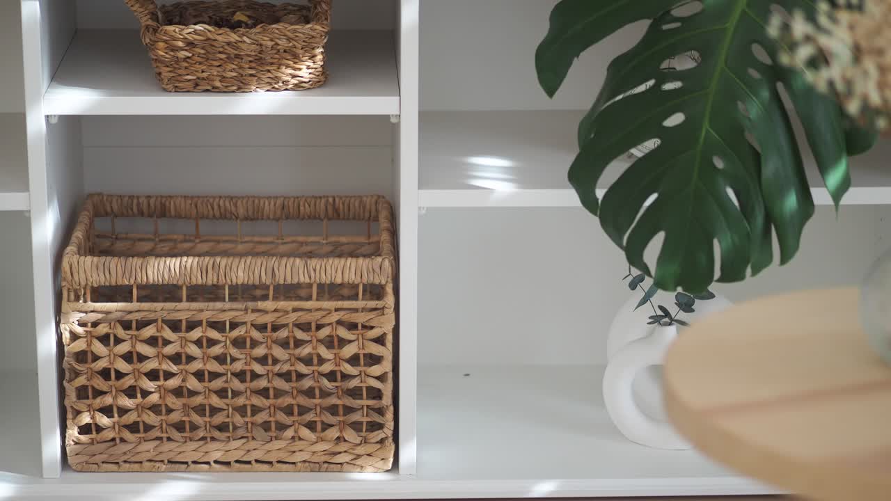 Storage solutions and home decor with baskets and plants