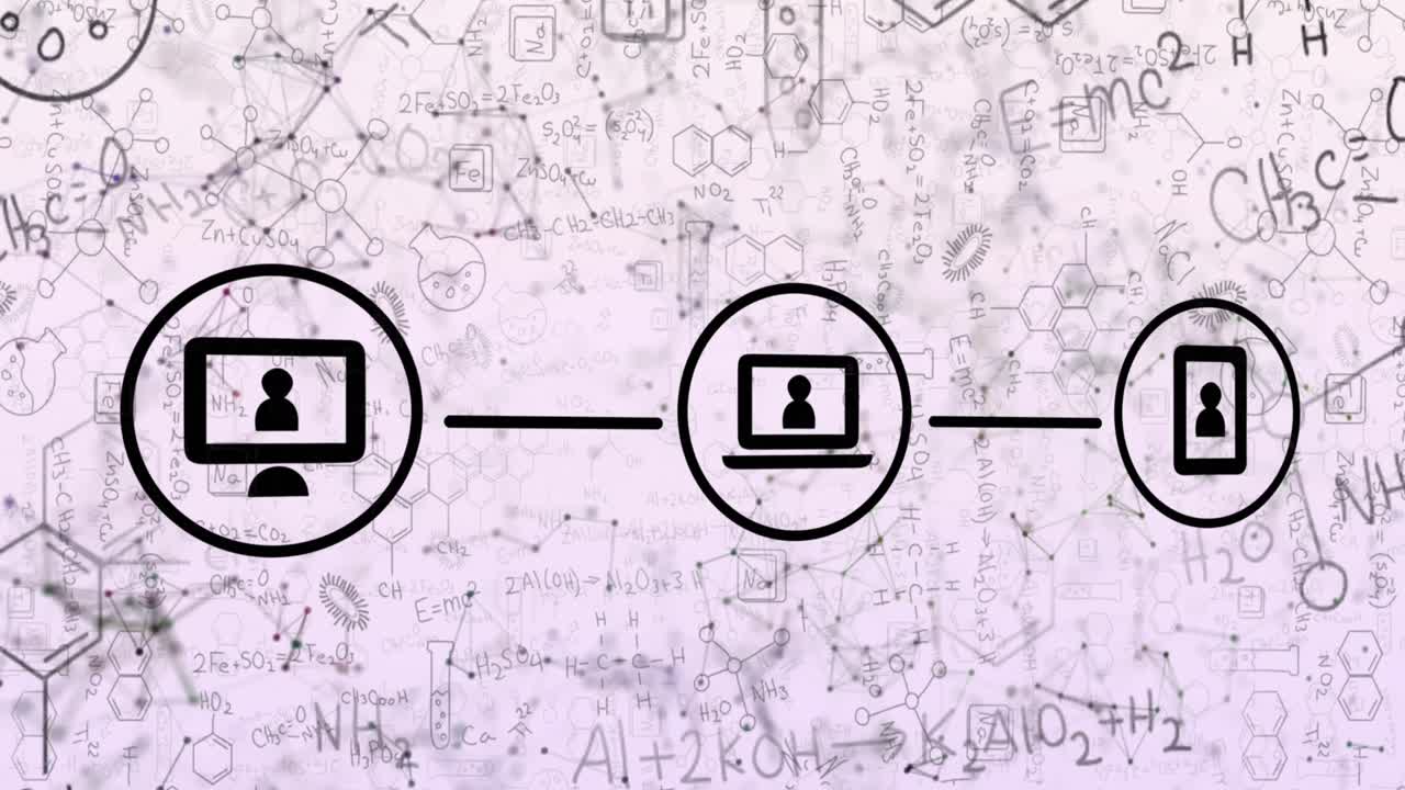 animación de iconos digitales científicos sobre un fondo blanco