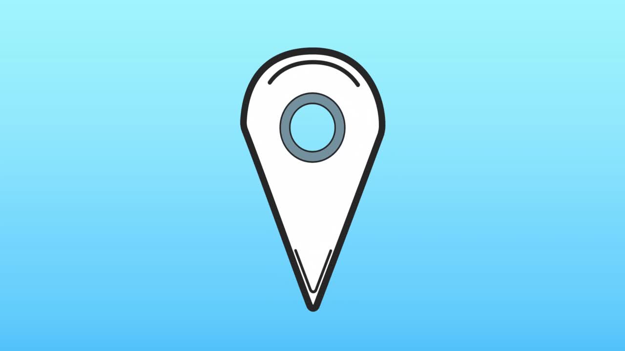 animación del icono del pin de ubicación contra el espacio de copia en fondo azul