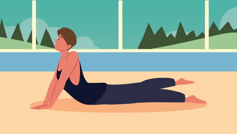 hombre practicando yoga personaje en la casa