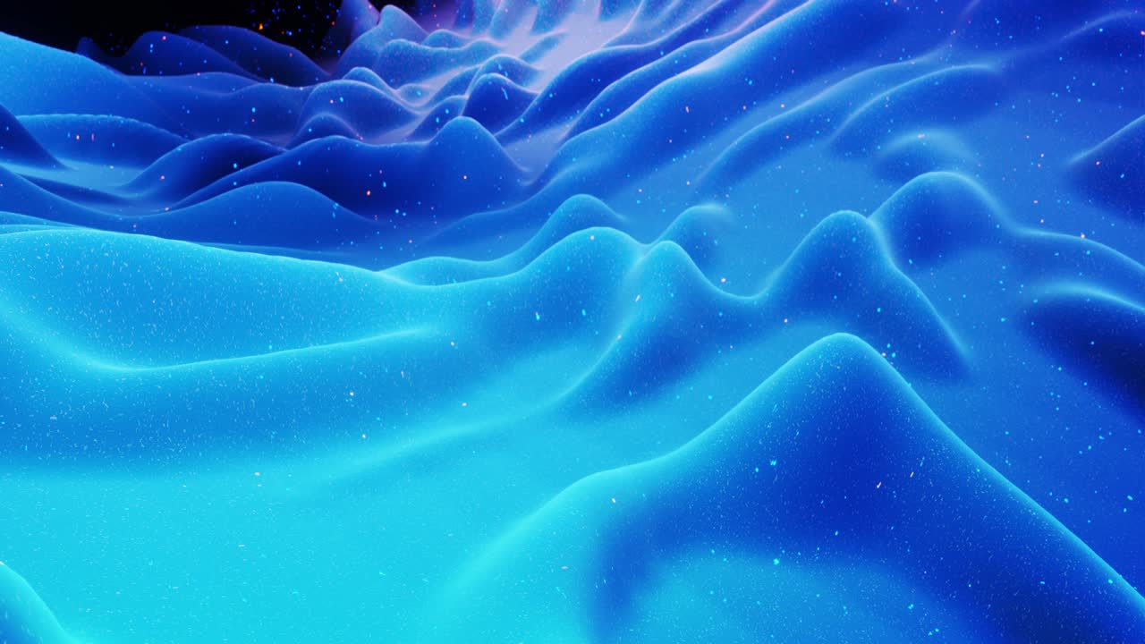 fantastical festive blue bg. Stylish abstract looped background, waves move on matt surface like landscape made of liquid blue wax with sparkles. Beautiful soft background with smooth animation 4k
