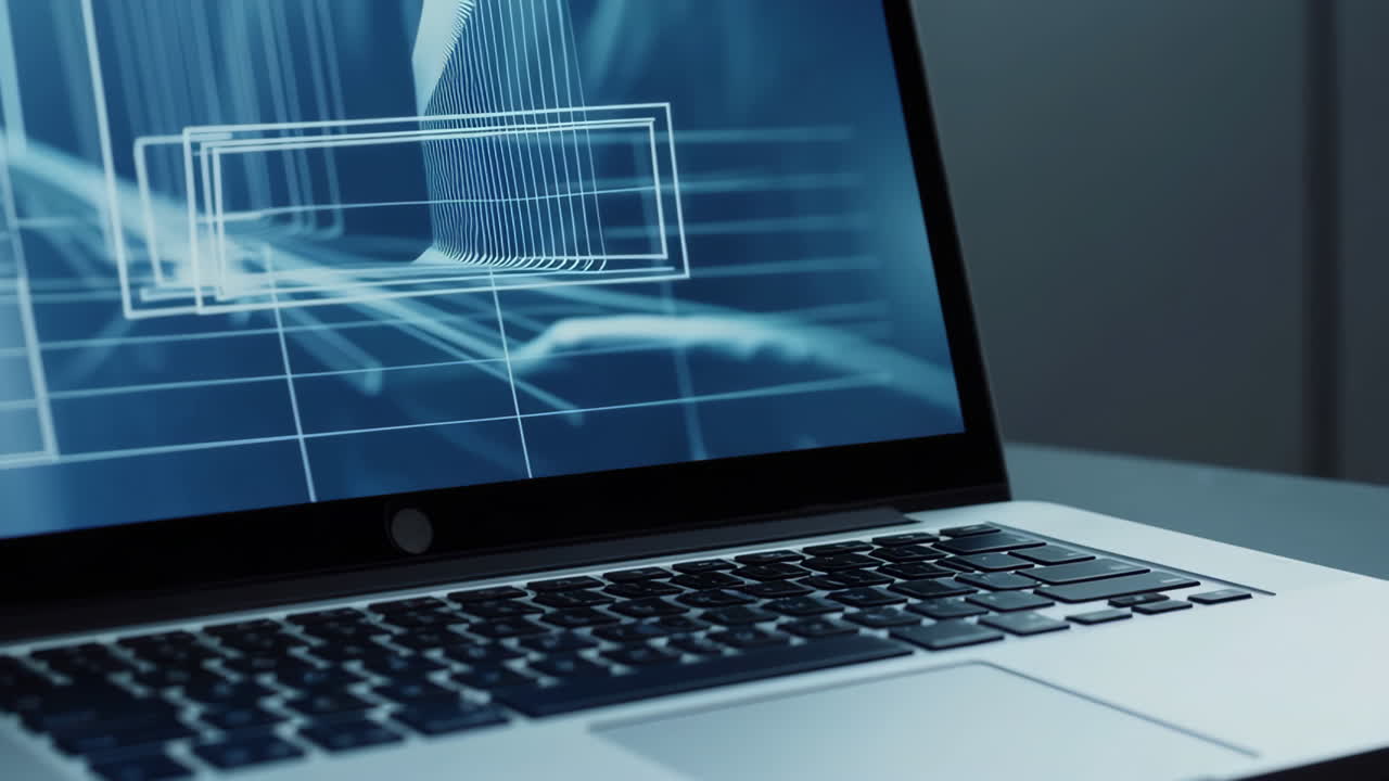 Laptop Screen with Graphic Design and 3D Model Visualization