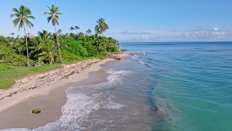 Drone-view-of-beautiful-beach-at-Nickelodeon-resort-in-Punta-Cana,-Dominican-Republic