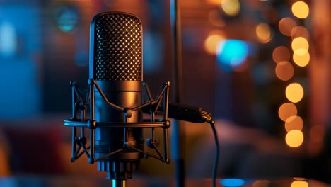 close-up of a studio microphone in a recording setting