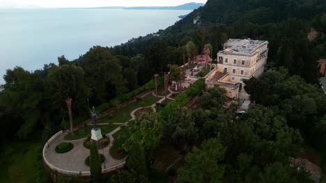 drone view of achillion palace corfu
