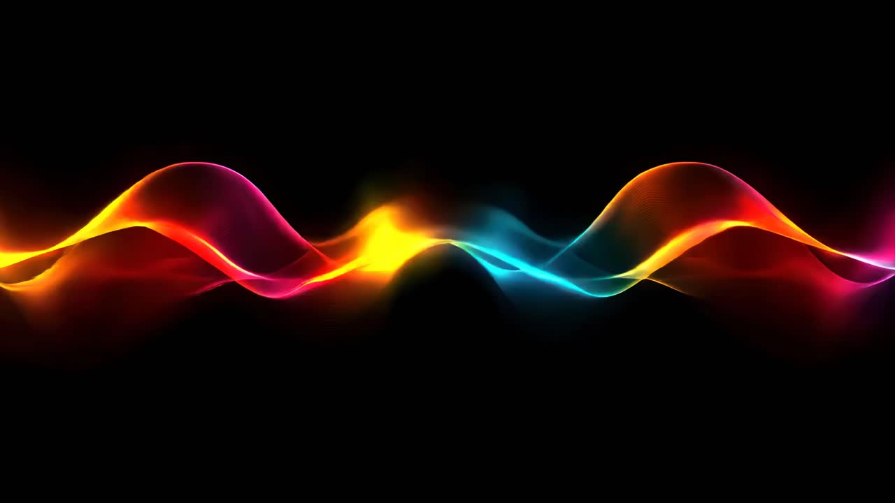 Vibrant, colorful light waves on a black background, captured from a straight-on angle