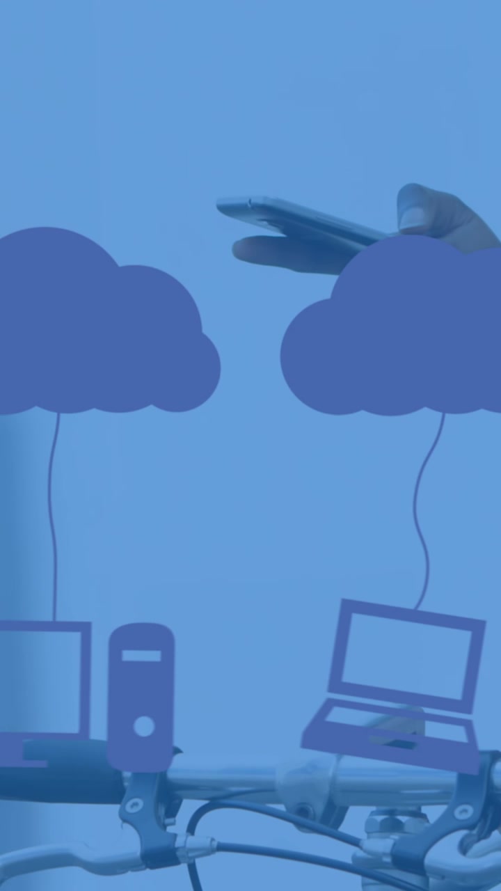 Animation of clouds with electronic devices over caucasian man using smartphone