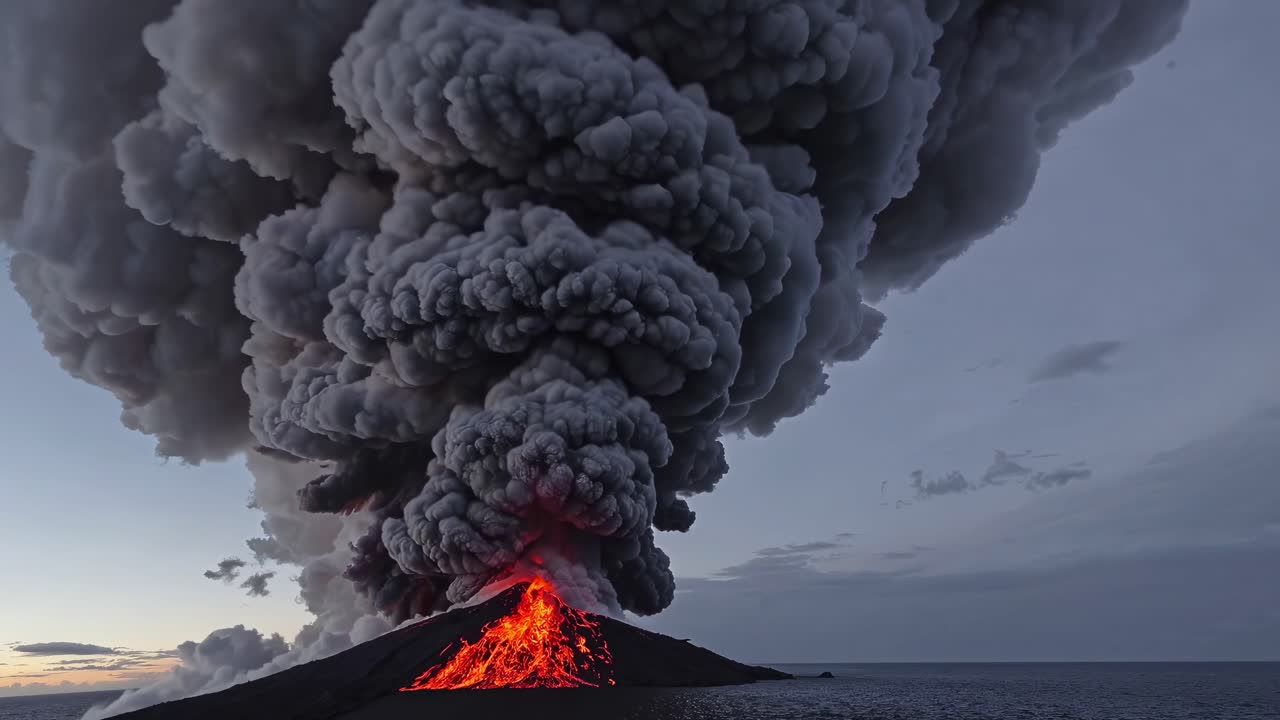 Volcanic Eruption Over Ocean