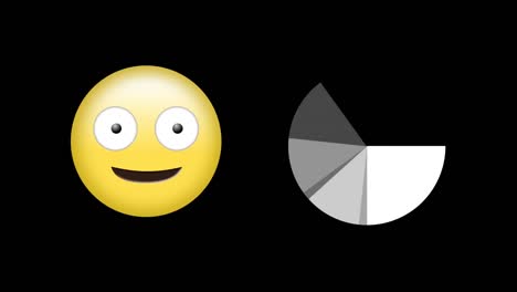 Animation-Des-Emoji-Symbols-Und-Der-Form,-Die-Sich-Auf-Schwarzem-Hintergrund-Bewegen