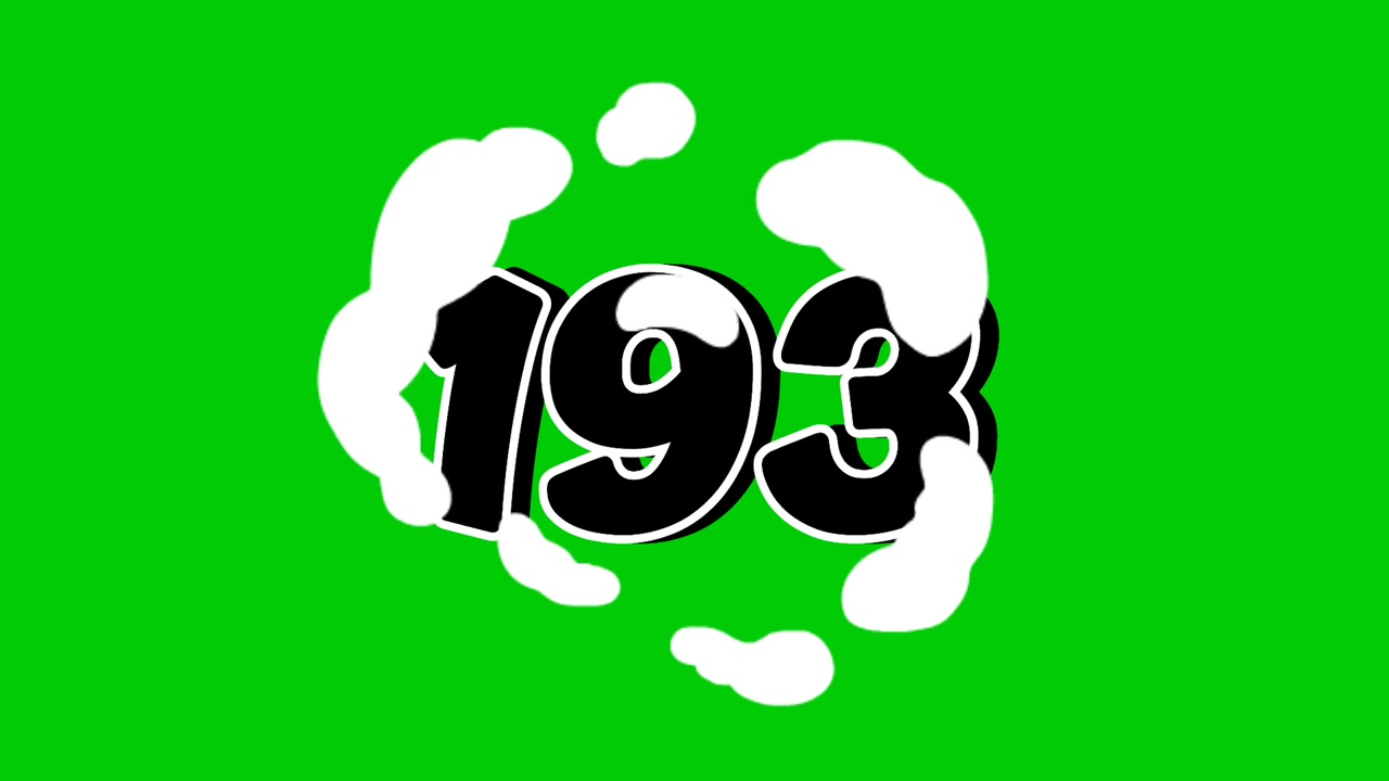 Number 193 Reveal Animation with Smoke Effect on Green Screen Black Cartoon Style Motion Graphic Element