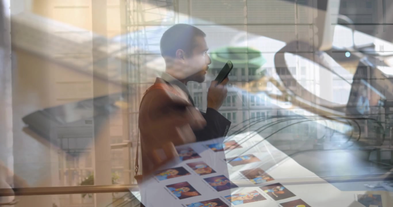 Animation of drawing women over walking business people