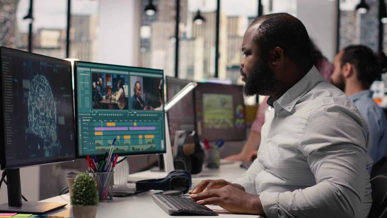 Black videographer refining footage with artificial intelligence tools