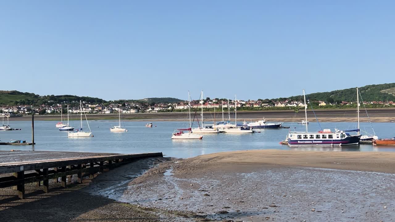 Boats Resting on Water Conwy Harbor Seaside Beach
