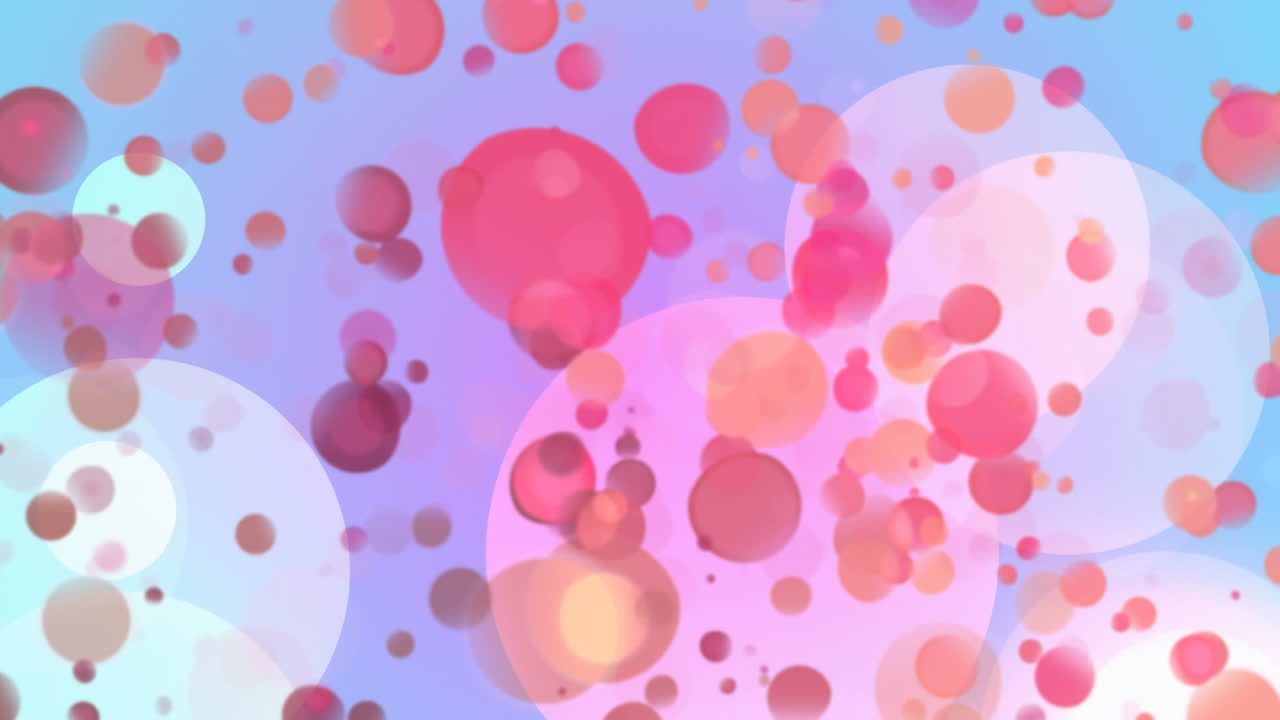 Digitally generated animation of small red light bubbles against bigger light bubbles