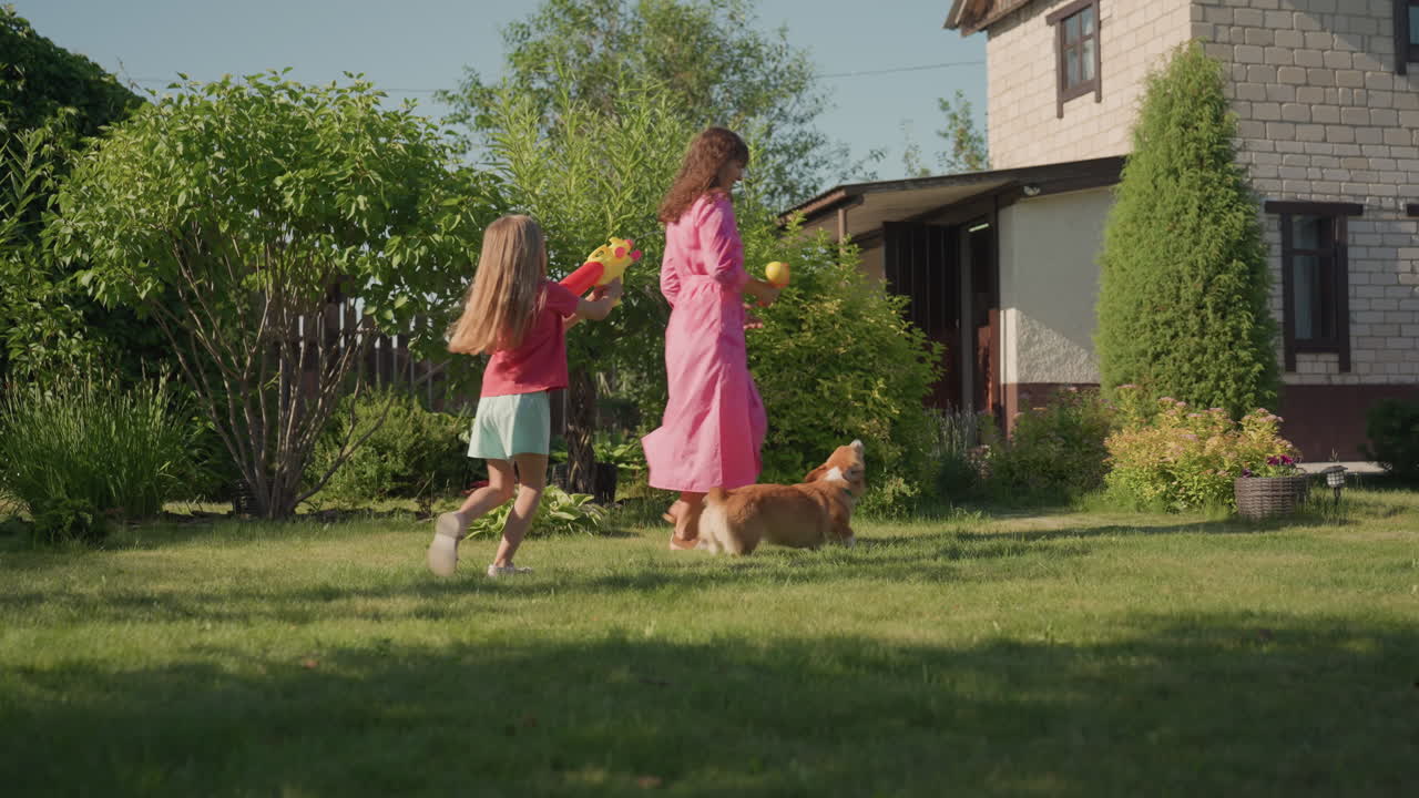 Joyful Kids With Animals Outside, Children And Animals Have Fun During Bright Scenic Daytime Outdoors, Excited Children And Playful Pets Share Joyful Moments Under Sunny Sky In Nature