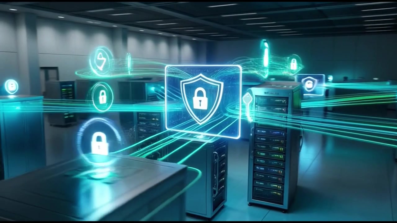 Digital Security Shield and Data Encryption in a Server Room