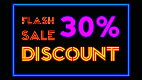 neon light text flash sale 30 percent discount on black background black friday,big sale event for shop,retail, resort,bar display promotion business concept