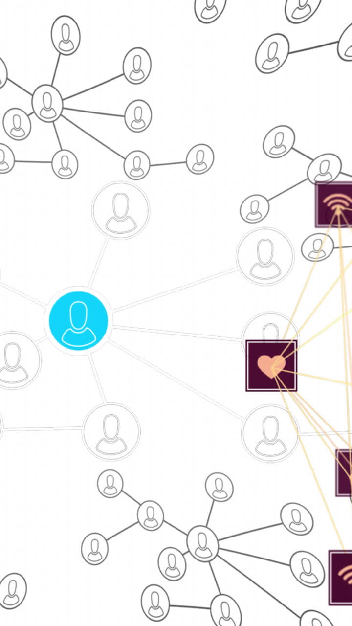 animación de la red de conexiones con los iconos de las personas sobre fondo blanco